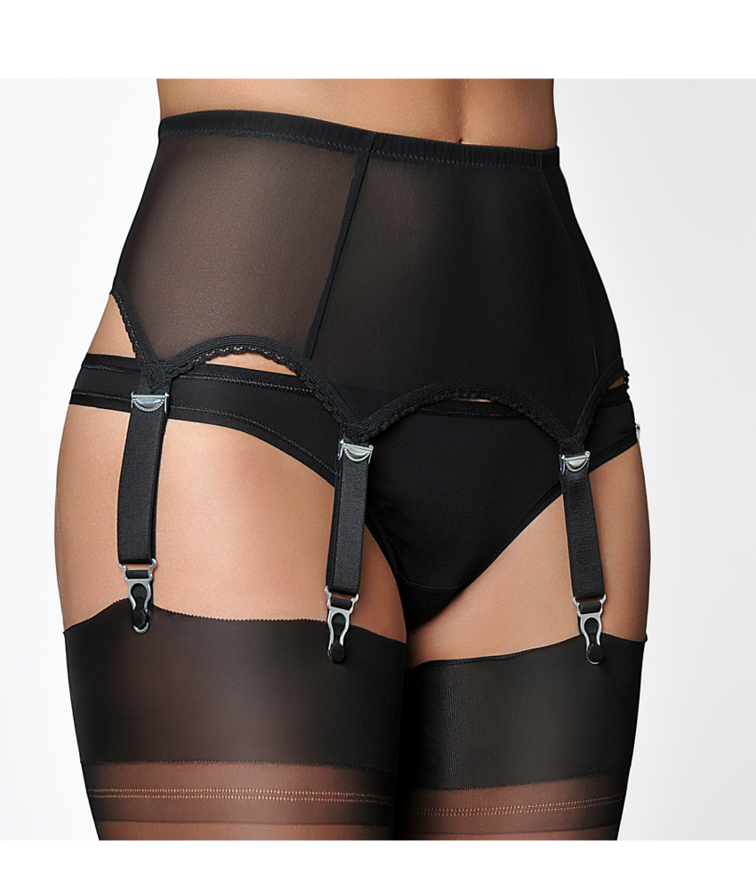 Retro Powermesh, 6 Jarretels - zwart