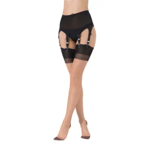 Zwarte voet - volledig contrast gestikte nylons - bronzen punthak