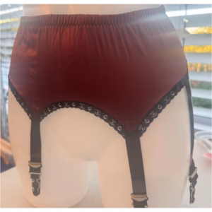 Bordeauxfarbener Strumpfgürtel mit 8 Strapsen, aus Stretch-Seide, Größe M