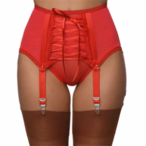 Anja jarretelgordel, elegante Italiaanse powermesh 6 jarretelbandjes in zwart, wit of rood met vetersluiting