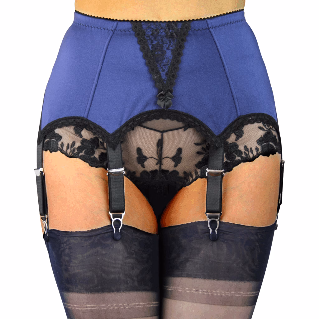 Zwarte Midnight Blue jarretelgordel met metalen clips maat S (4 banden) of M 8 banden